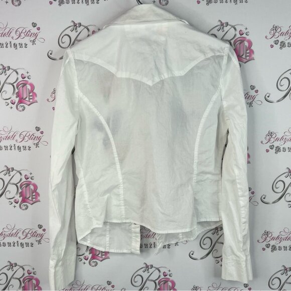 Razzle dazzle button up collared White Floral Embroidered Button-Down Shirt - Picture 2 of 8